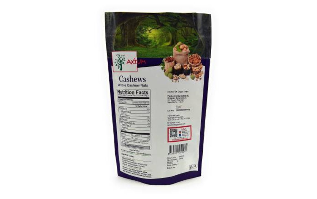 Axium Cashews Whole Cashew Nuts   Pack  250 grams
